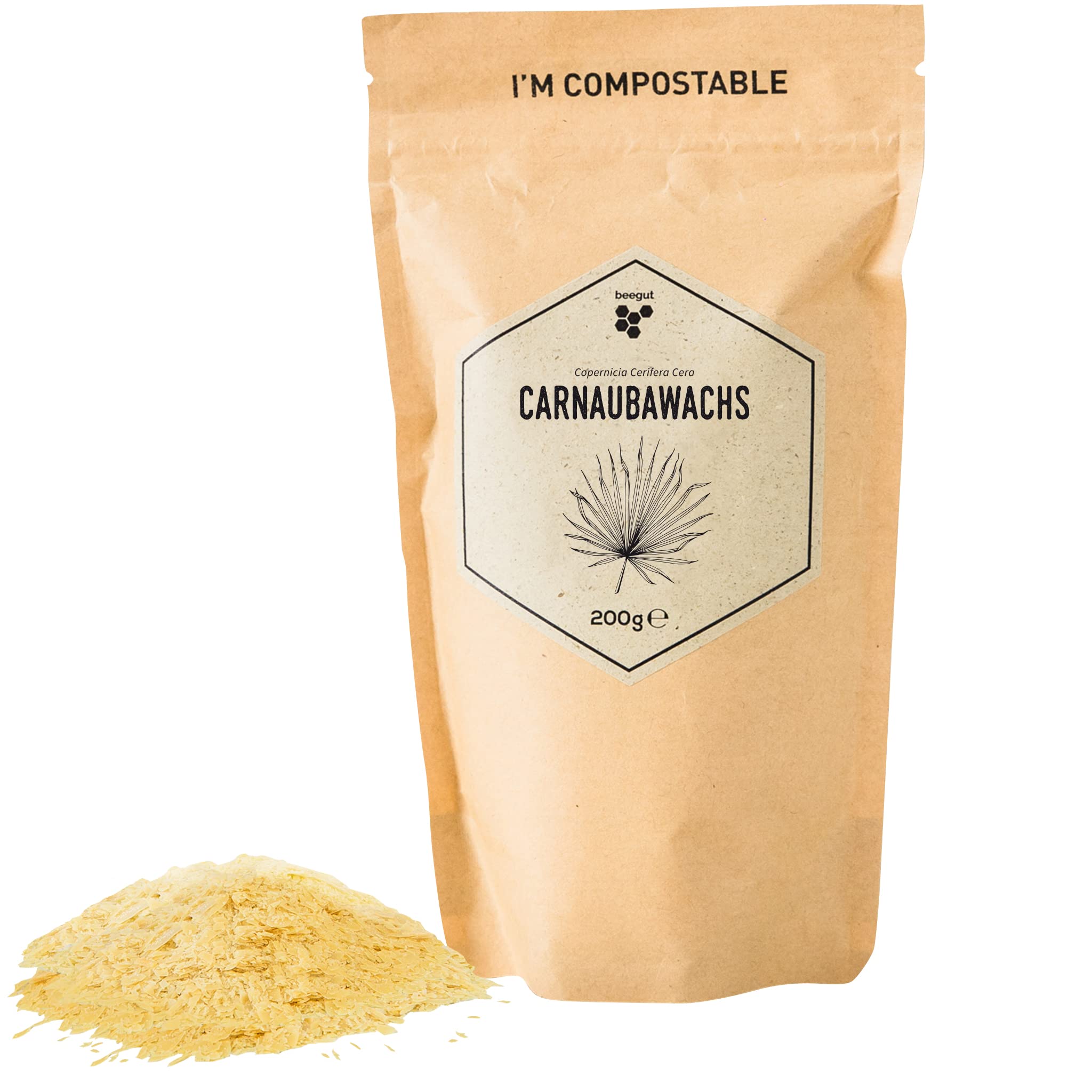 Beegut Carnauba Wax (Copernicia Cerifera Cera), Vegan Plant Wax for Natural Cosmetics, Candles and Care Products, Pure & Natural, 200 g