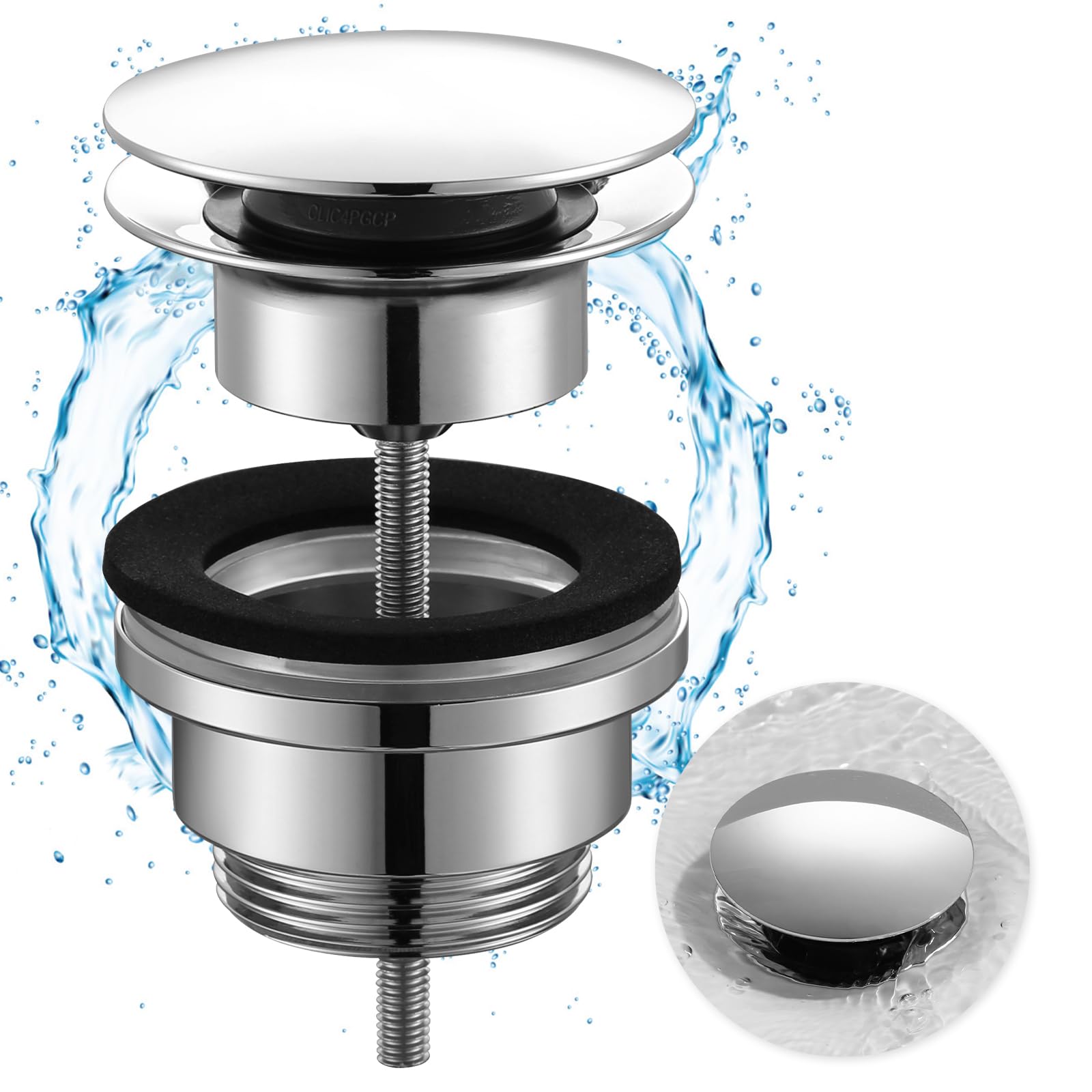 iVIGA Universal Sink Plug Drain Stopper Fitting with Overflow, Sink Plug Replacement, G1/4 Pop up Basin Plugs Standard Size for Bathtub, Kitchen, Basin