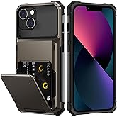 Nvollnoe for iPhone 13 Case with Card Holder[Store 5 Cards] Dual Layer Heavy Duty Shockproof iPhone 13 Wallet Case with Hidden Card Slot Large Storage Case for iPhone 13(Gunmetal)