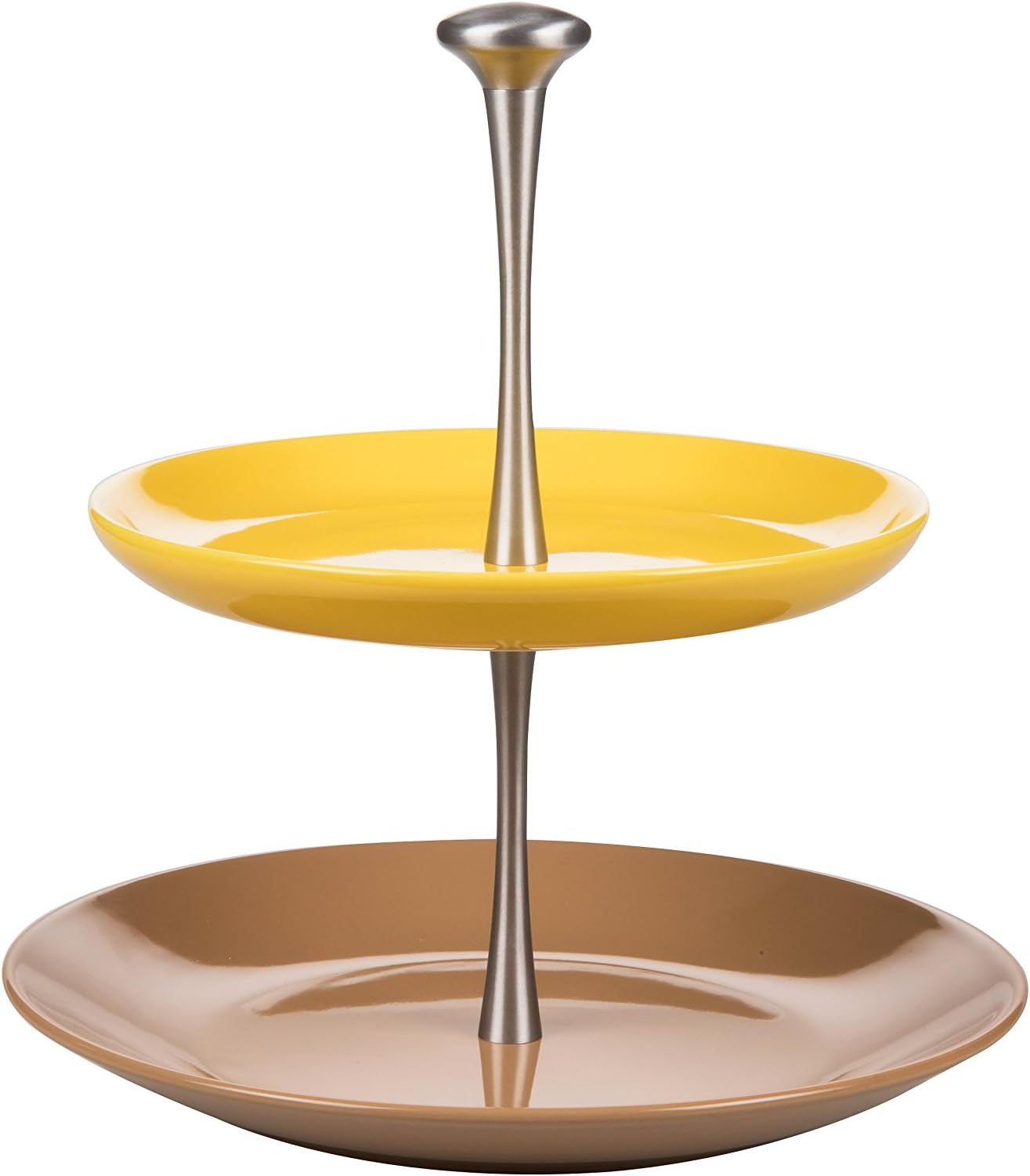 Kaleidos Classic 2 Tier Cake Stand, Ceramic Strong, Aluminium, Latte/Yellow, 26 x 26 x 30 cm