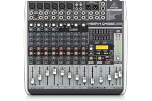 Behringer XENYX QX1222USB Premium 16-Input 2/2-Bus Mixer with XENYX Mic Preamps and Compressors, Klark Teknik Multi-FX Processor, Wireless Option and USB/Audio Interface