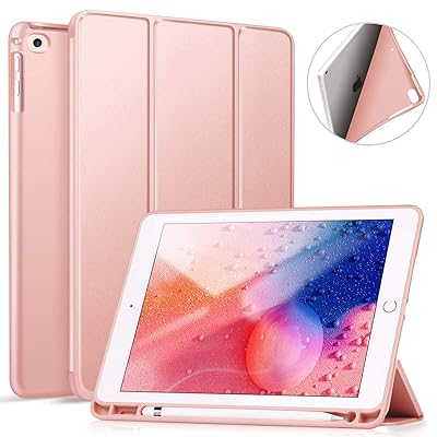 ZtotopCase iPad 9.7 Inch 2018/2017 Case with Pencil Holder - Lightweight Soft TPU Back Cover and Trifold Stand with Auto Sleep/Wake, Protective for iPad 6th/5th Generation, Rose Gold