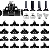 FOGWOWO 48 Pcs Misting Nozzles Kit,0.012 Orifice (0.3 mm) Mister Nozzles | Brass,10/24 UNC Nozzles,1/4 Inch Sliding Lock Tees for Outdoor Cooling System 20 Tees,20 Nozzles,4 Brass Plugs,4 Black Plugs