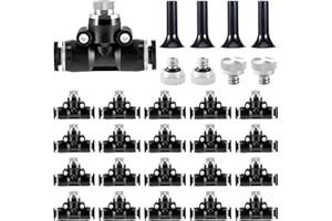 FOGWOWO 48 Pcs Brass Misting Nozzles Kit,0.012 Orifice (0.3 mm) 10/24 UNC Mister Nozzles 1/4 Inch Sliding Lock Tees for Outdoor Cooling System 20 Misting Tees,20 Spray Nozzles,4 Brass Plugs,4 Black Plugs
