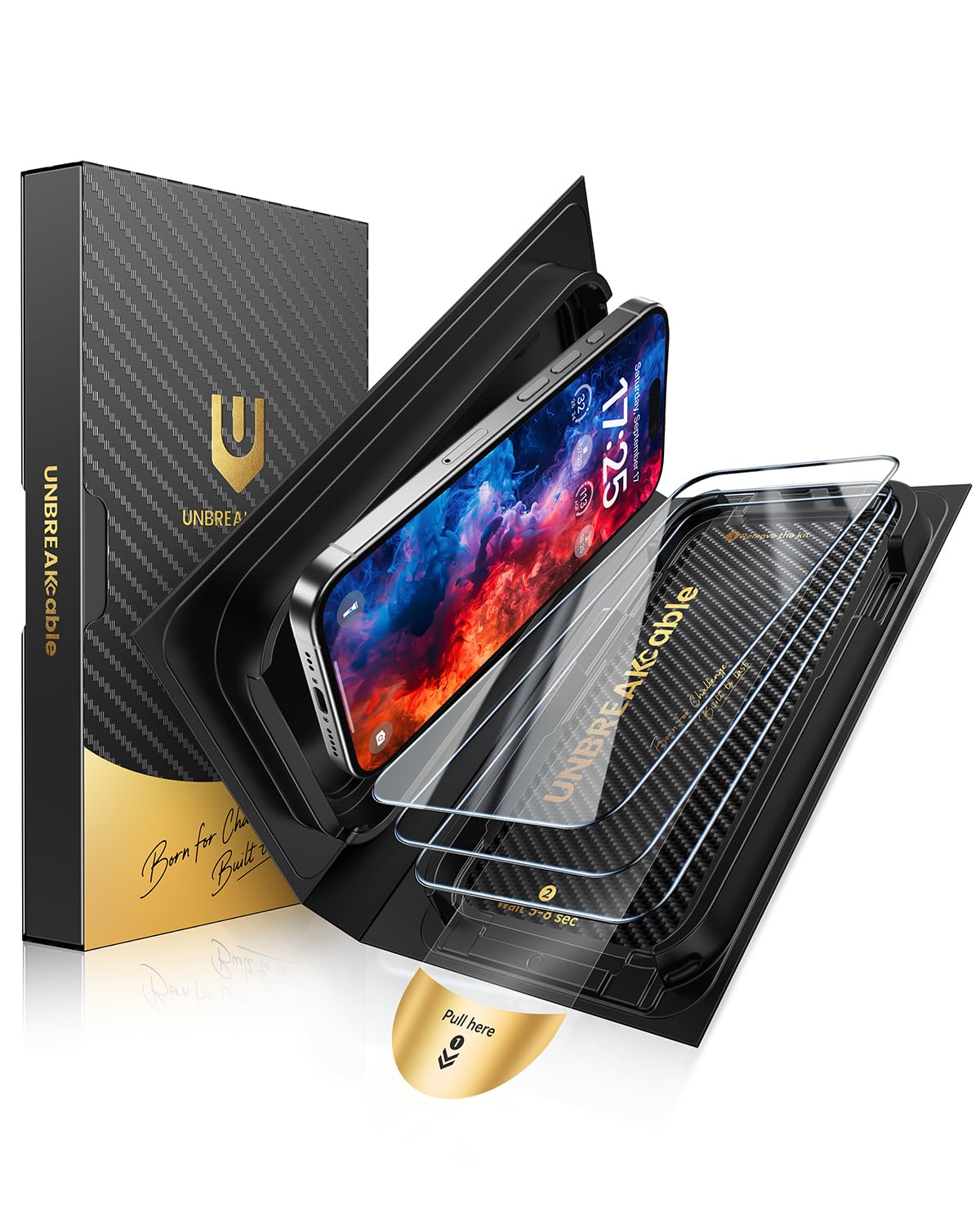 UNBREAKcable iPhone iPhone 15 Plus Screen Protector [3-Pack], Tempered Glass with Auto-Align Tech for Easy Install, 9H+ Hardness, Anti-Fingerprint, Ultra-Clear, Full-Coverage Protection, 6.7-Inch Image