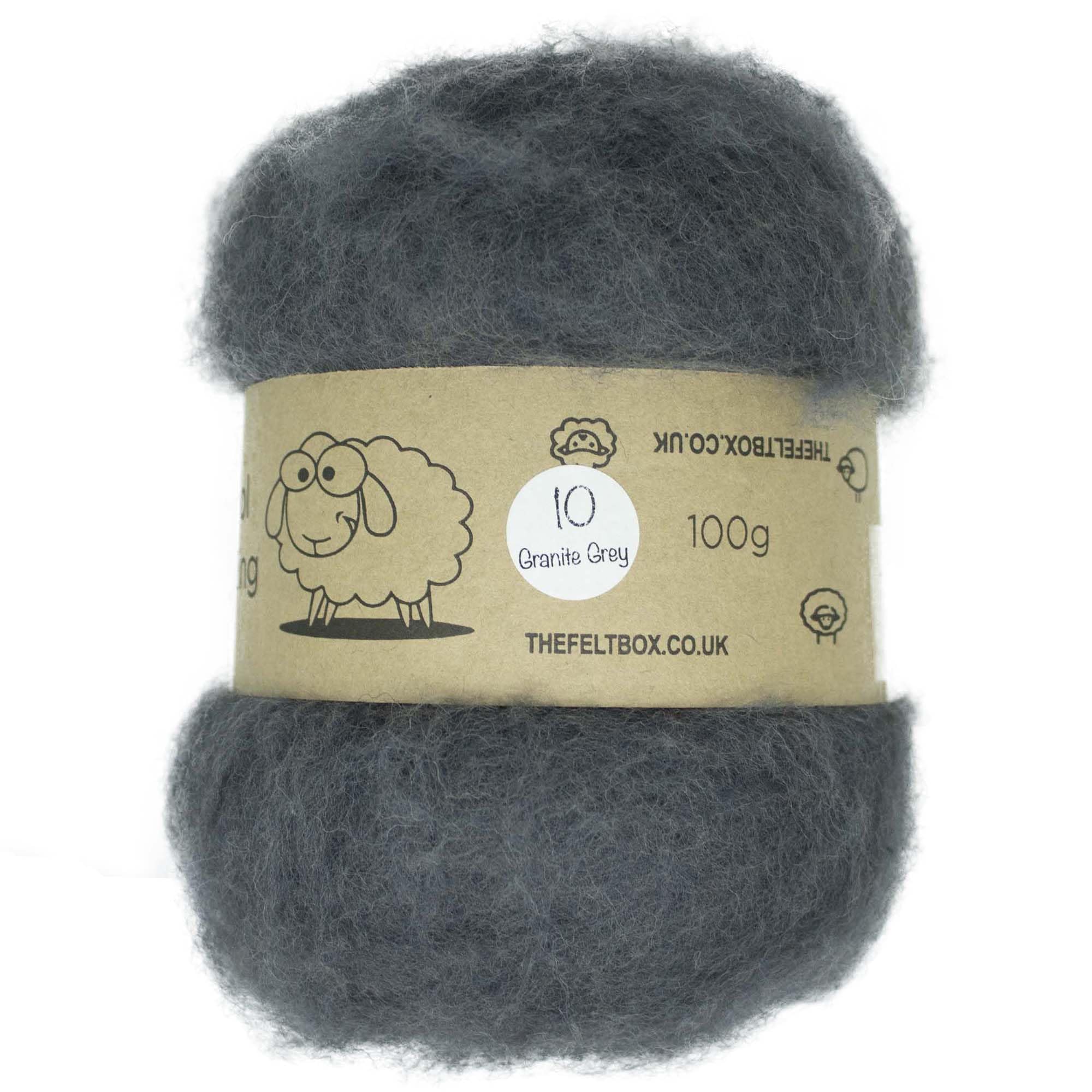 The Felt Box Needle Felting Wool Carded Batting : Short Coarser Mixed Together Fibres, Use as Core or Finish Wool 100 g | 3.5 oz- Granite Grey #10