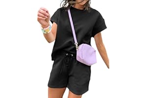 Dokotoo Women's 2 Piece Outfits Sweatsuit Casual Short Sleeve Pullover Tops and Drawstring Shorts Pants Lounge Sets