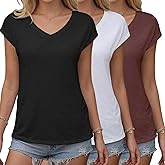 NUKELOLO 3 Pack Women's Summer Tank Tops Casual Spring V Neck T Shirts Cap Sleeve Trendy Beach Vacation Clothes Basic Tees