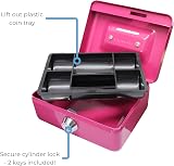Cathedral Products Key Lockable Cash Box 4 Inch Pink with Coin Slot Tray view 4