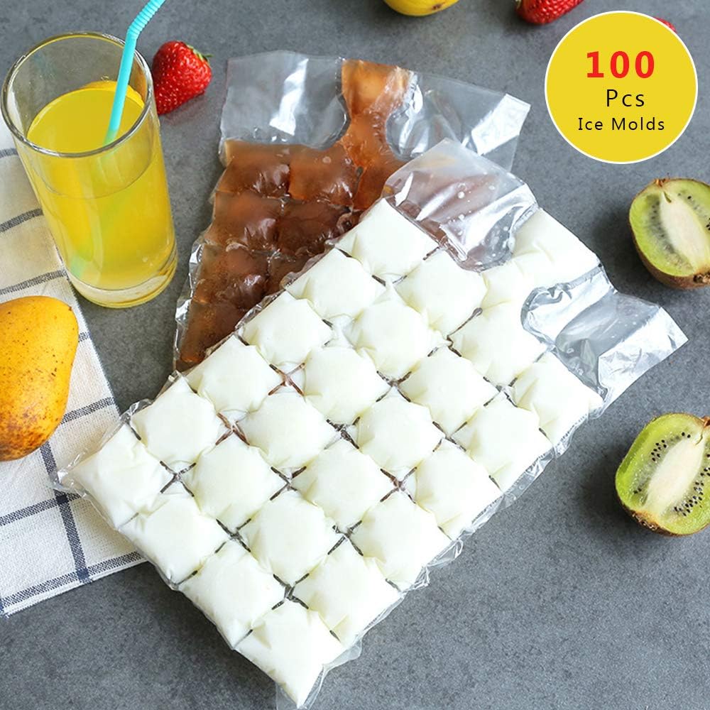 JHION 100pcs-2400 Ice Cubes Disposable Ice Cube Bags,Food-Grade PE Material Ice Cube Mold Trays Self-Seal Faster Freezing Maker