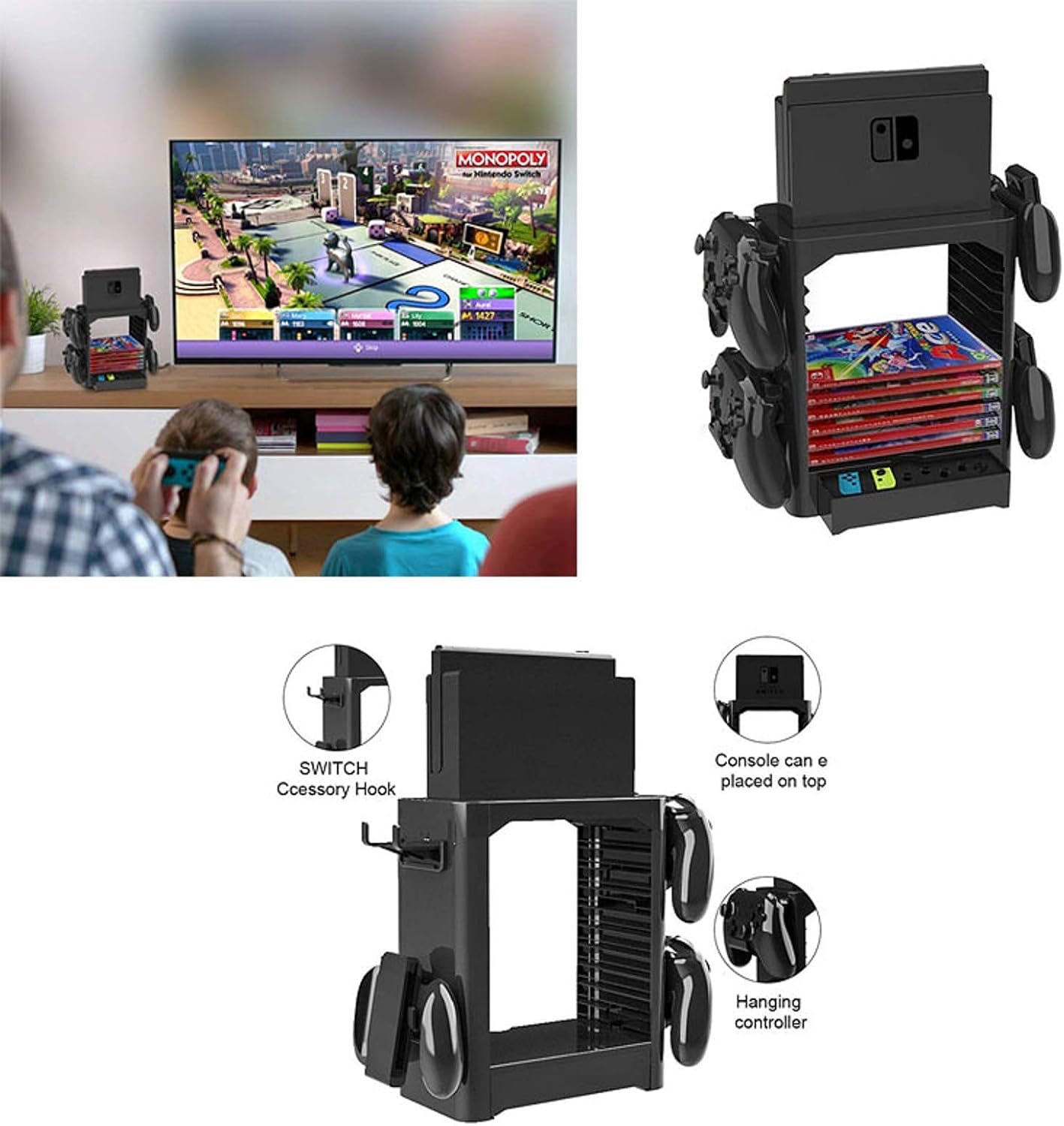 Wallfire Multi-Function Game Storage Tower Bracket Storage Holder Stand Shelf for Game Switch Disc Console Host Controller - Image 3