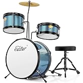 Kids Drum Set Eastar 3-Piece for Beginners, 14 inch Drum Kit with Adjustable Throne, Cymbal, Pedal &amp; Two Pairs of Drumsticks, Junior Drum Set with Bass Tom Snare Drum, Metallic Sky Blue
