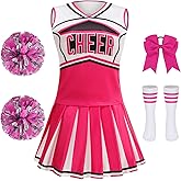 GRAJTCIN Cheerleader Outfit for Girls Cheerleading Costume Kids School Cheer Uniform Halloween Christmas Party Dress up