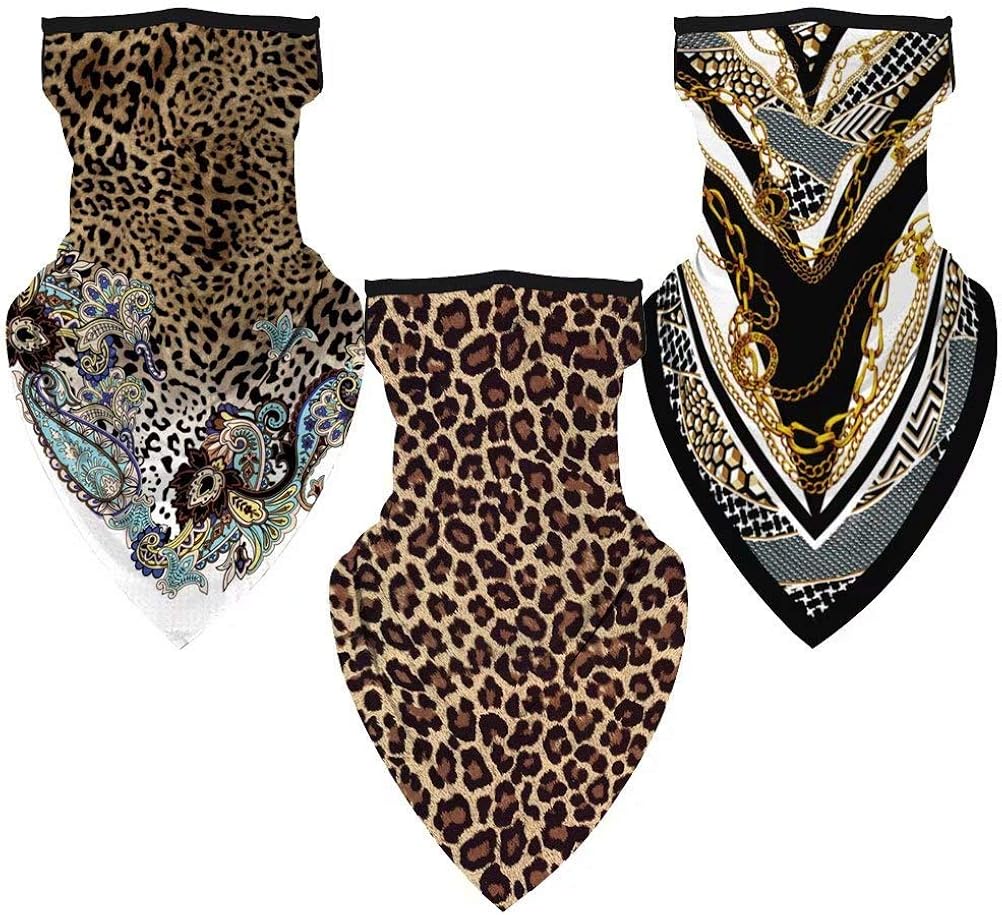 3 Pcs Bandana Face Covering Mask for Women - Leopard Ear Loops Neck Gaiters for Dust Wind Motorcycle Cycling Face Scarf at  Men’s Clothing store