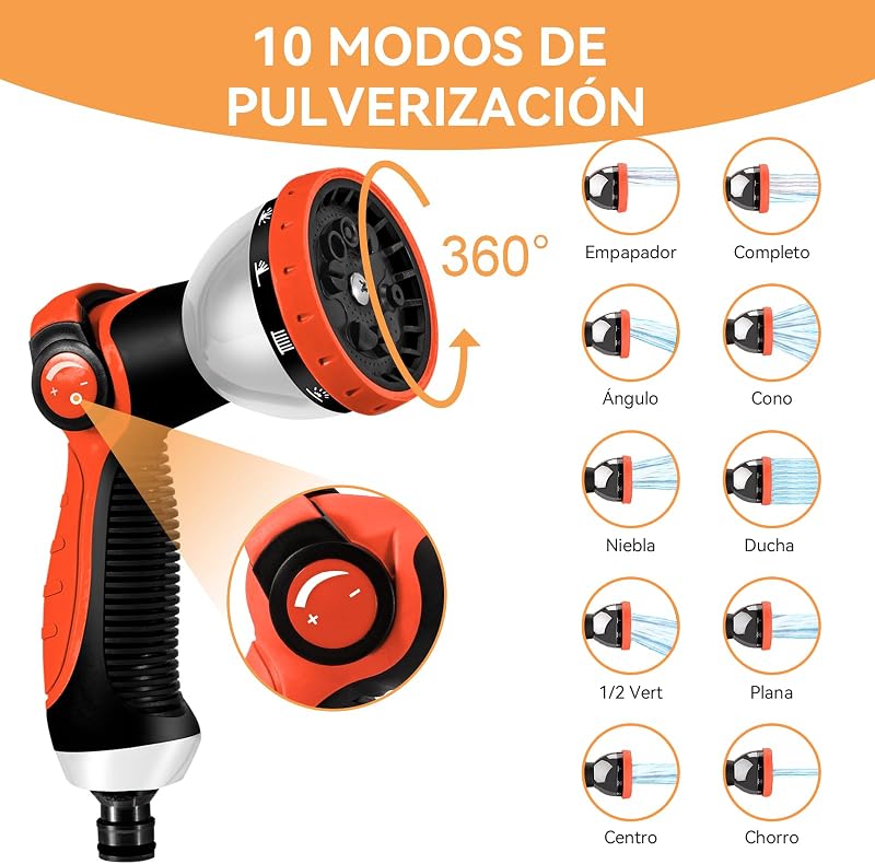 Mangueira de jardim Yofidra 15M/50FT - Mangueira extensível com 10 bicos padrão de pulverização Tecido conector de latão Mangueira de alta resistência 3750D com núcleo de látex de 3 camadas