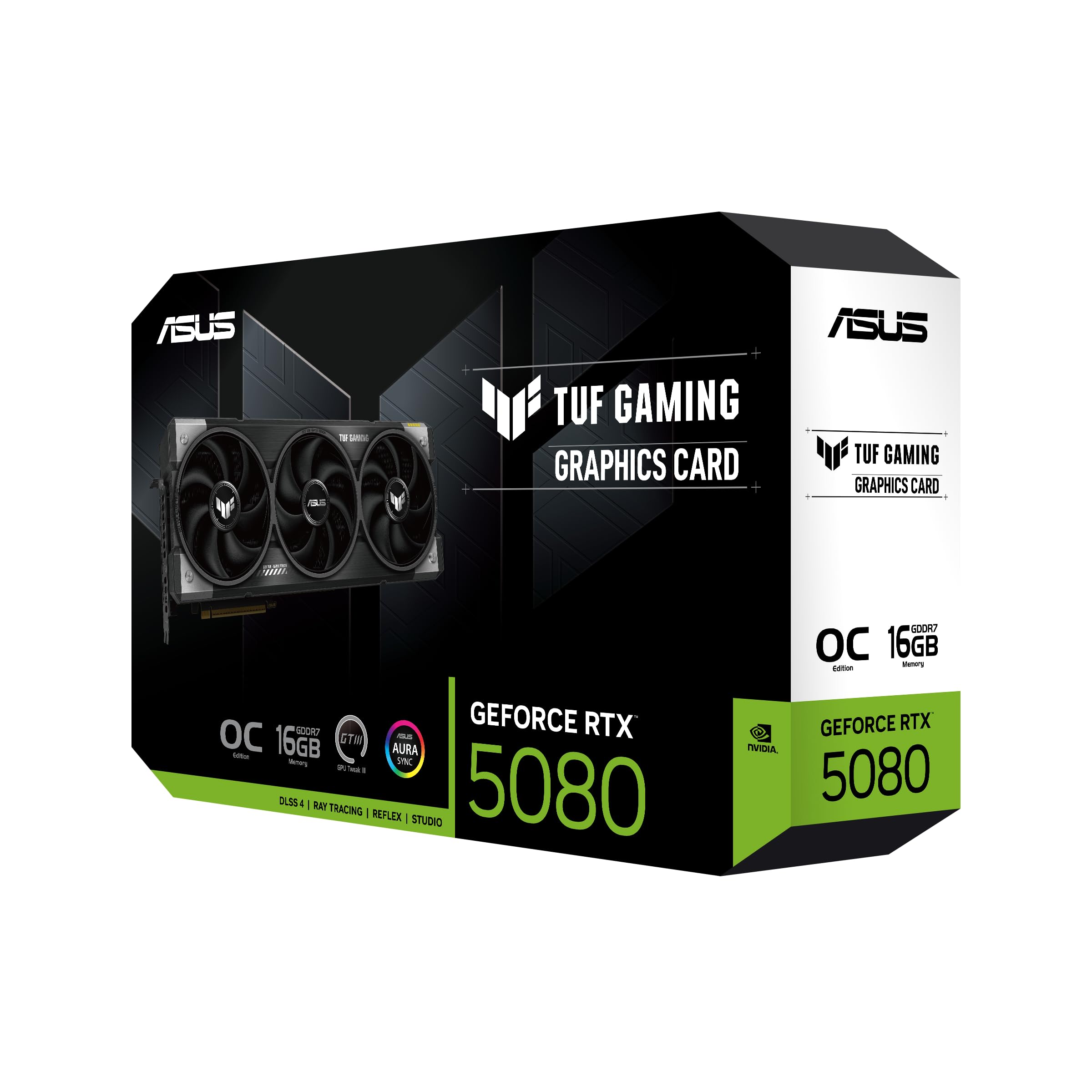 ASUS TUF Gaming GeForce RTX ™ 5080 16GB GDDR7 OC Edition Gaming Graphics Card (PCIe® 5.0, HDMI®/DP 2.1, 3.6-Slot, Military-Grade Components, Protective PCB Coating, axial-tech Fans, Vapor Chamber)