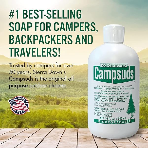 CONCENTRATED CAMPSUDS SIERRA DAWN OUTDOOR SOAP – ECO-FRIENDLY CAMPING SOAP – HIKING & CAMPING SUPPLIES – CAMP, BACKPACKING & TRAVEL SOAP – 16 FL OZ