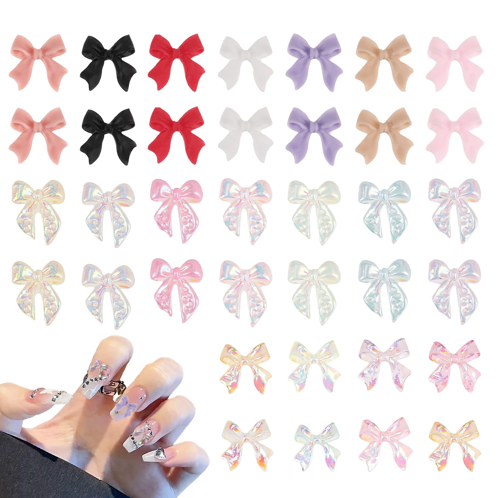 240 PCS Bowknot Nail 3D Bow Charms Art Accessories Nail Colorful Bowknot Nail Charm Acrylic Butterfly Nails Cute Bow Decors Nail Charms for Holiday Parties and Craft Making
