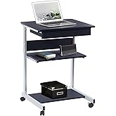 Techni Mobili Rolling Laptop Cart w/ Storage &amp; Printer Shelf,Graphite Black | Rolling laptop cart with storage shelf, printer platform, locking wheels, portable workstation, laptop stand, or mobile desk