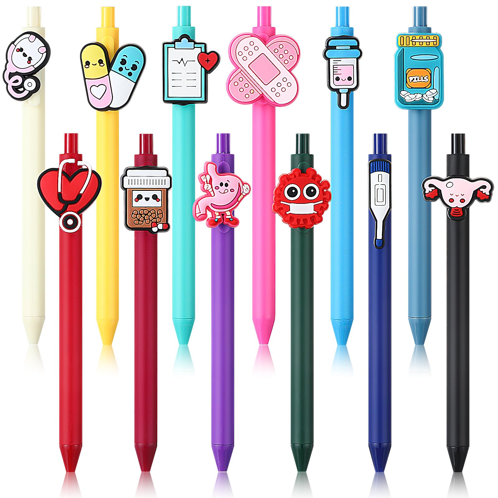 Clabby 12 Pack Cute Nurse Pens Set Funny Black Ink Pens for Women Nurse Gifts Thank You Accessories for Work for Hospital Doctors Medical Assistants Office(Dark,Novelty)