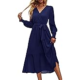 PRETTYGARDEN Women's Floral Boho Dress Fall Long Sleeve Wrap V Neck Ruffle Flowy Maxi Spring Wedding Guest Vacation Dresses