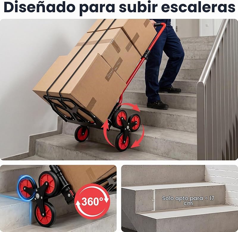 Carrinho Dobrável para Subir Escadas, 50 kg Vermelho