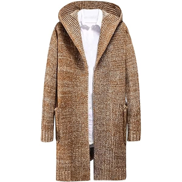 Ymosrh Long Trench Coat Men, With Hood Jacket Fall Winter Knitted