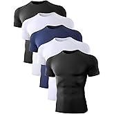 Dalavch 5 Pack Men’s Compression Shirts Short Sleeve Cool Dry Sports Athletic Workout Base Layer Undershirt T-Shirt Tops