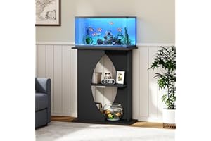 MAHANCRIS 10 Gallon Fish Tank Stand, Wooden Aquarium Stand with 3-Tier Storage Shelves, Heavy Duty Turtle Reptile Terrarium Tank Stand for Home Office, 23.6" L x 11.8" W x 29.9" H, Black FTBK7601