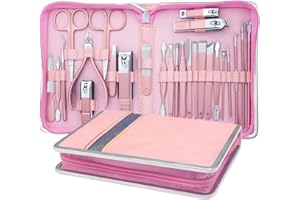 UMEINAC TECH Manicure Set Professional Manicure Kit - 26 in 1 Pedicure Kit Nail Clippers Set Stainless Steel Pedicure Set Nail Care Kit for Women - Pink