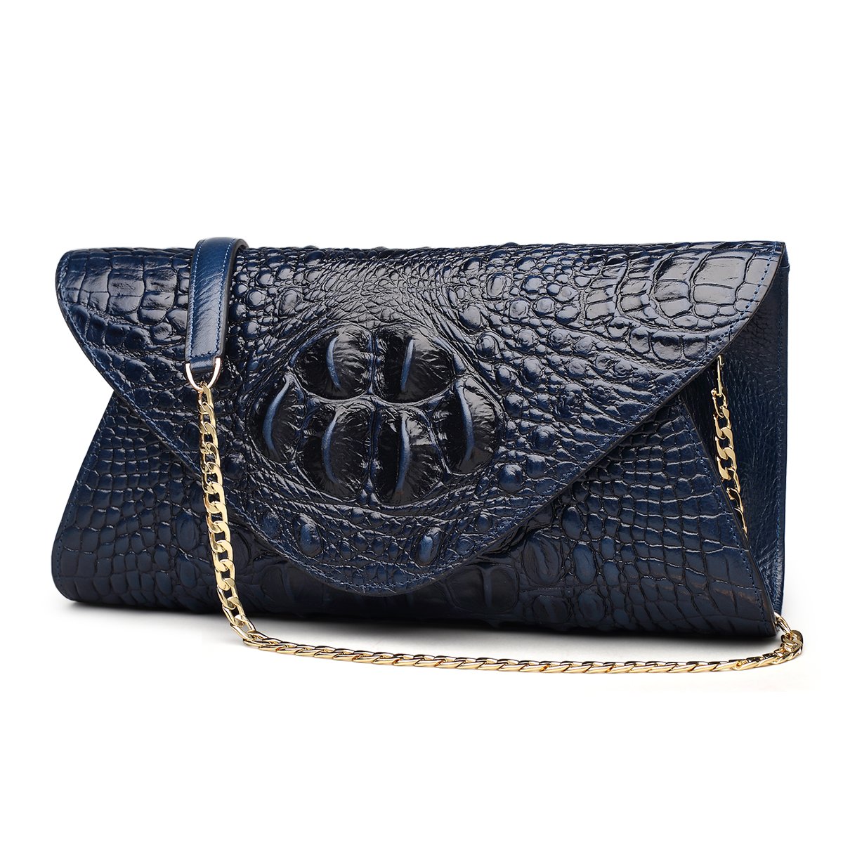 ZOOLER GLOBAL Genuine Leather Purse Clutch Crossbody Bag Crocodile Embrossed Blue