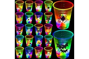 mishunyus 40 Pcs Glow in The Dark Halloween Party Cups - Pumpkin Bat Ghost Theme, Plastic Drinkware for Adults Party Supplies