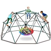 Hapfan 10 ft Climbing Dome Swing Set with Saucer Swing for Kids Outdoor | ASTM Certified Jungle Gym with 3D Assembly Video, Weather-resistant Backyard Playset in Natural Colors, Supports 800 lbs