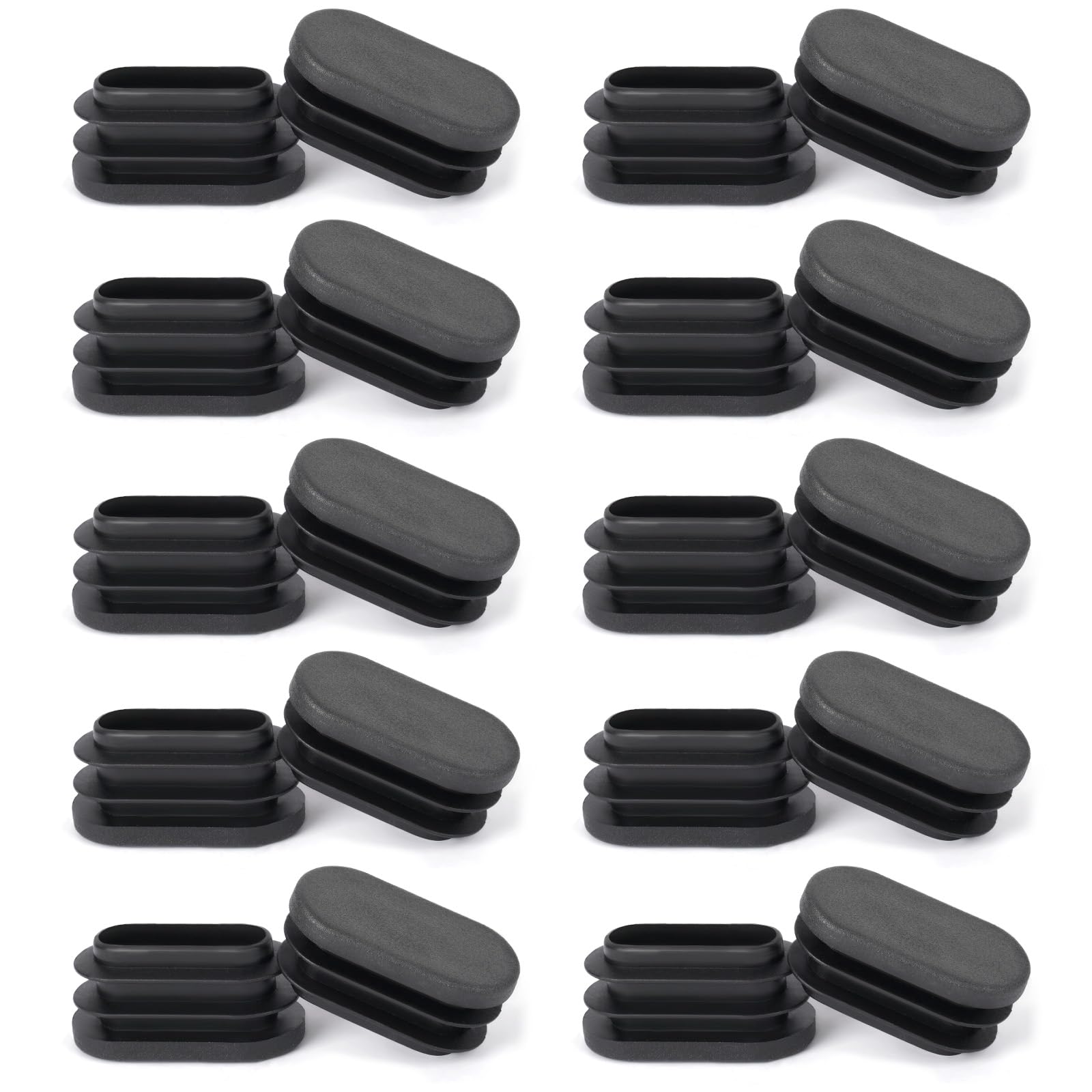 OSDUE Oval Plastic End Caps, 20PCS 30 * 15mm Black Plastic Plug, Non-Slip Furniture Feet Pads, Table Foot Cover Caps Floor Protectors for Bed Chair Sofa Table Shelf（1.18” x 0.59”）