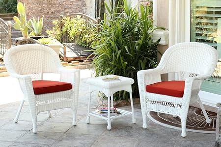 Amazon Com 3 Piece White Resin Wicker Patio Chairs And End Table