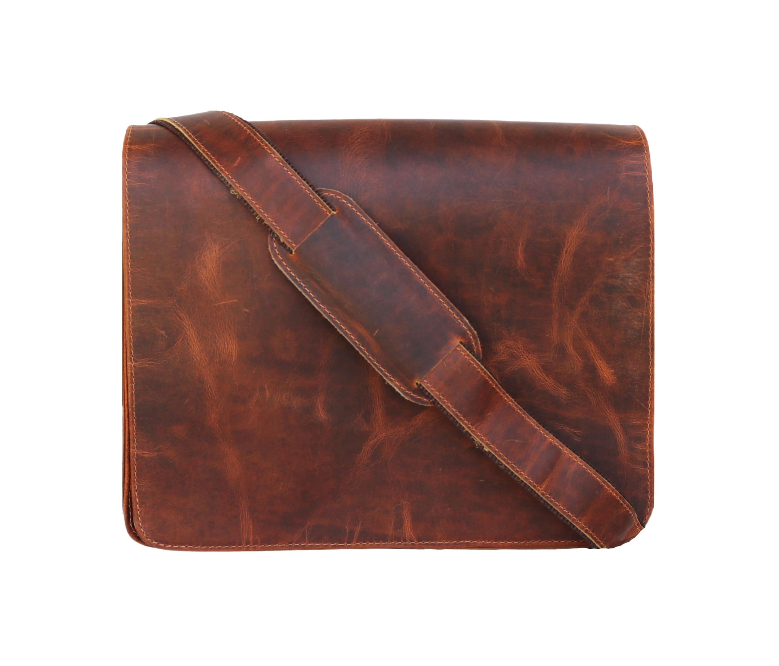 Jaald 13" leather messenger bag laptop case office briefcase gift for men computer distressed shoulder bag