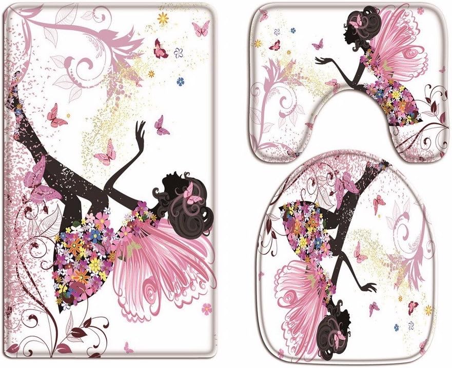 A.Monamour Badezimmer Badematte 3 Teilig Set Rosa Schmetterling Mädchen