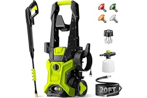 BOTHLIN Power washers for Home, Home Cleaning, 4 Quick-Connect Nozzles & Adjustable Soap Tank Washers for Cars, Driveways, Patios, Fences