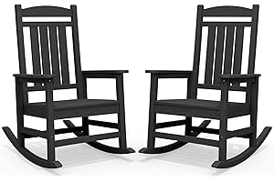 SERWALL HDPE Outdoor Rocking Chair Set of 2, Patio Rocking Chairs, All-Weather Porch Rockers for Adults, Black