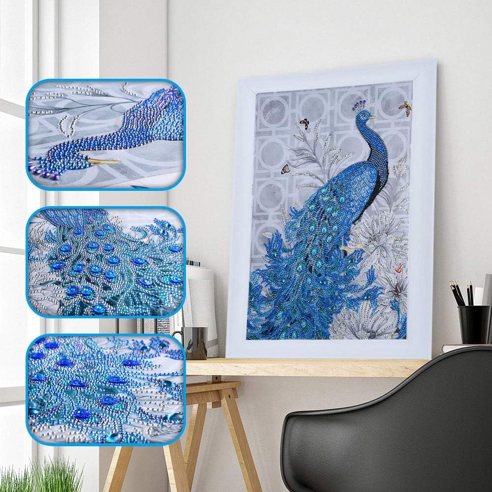 Amersin DIY 5D Special Shaped Diamond Painting by Number Kits, Full Drill Rhinestone Embroidery Cross Stitch Pictures for Christmas Home Decor (Peacock 1)