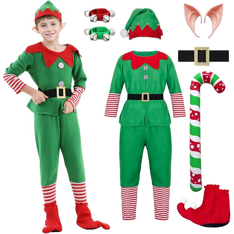 Elf Jester Helper Christmas Novelty Unisex Accessories Xmas Party Fancy Dress Hat Tights Shoes Scarf Sets Mega Jumble Red With White Socks By Mega Jumble