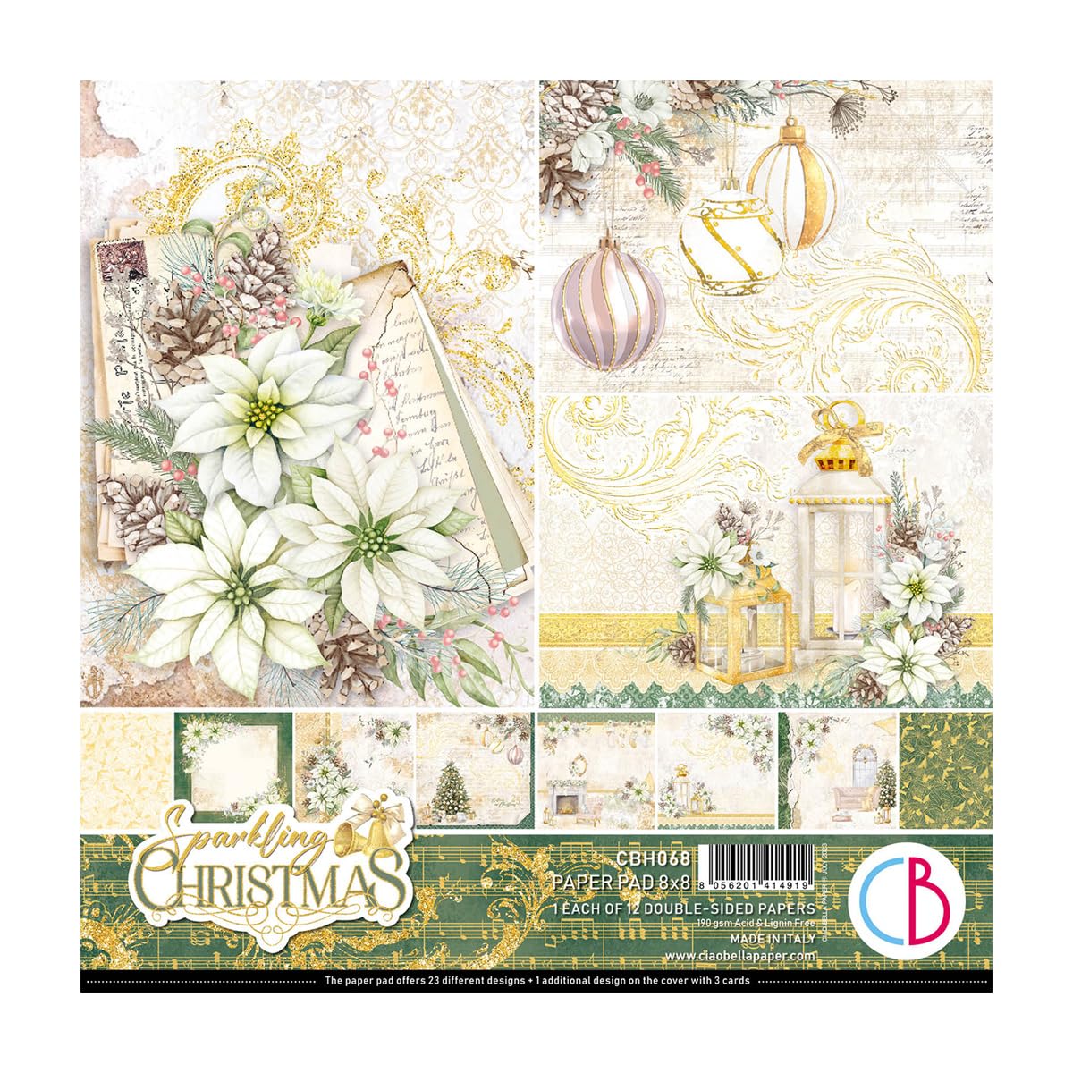 Ciao Bella Sparkling Christmas 8"x8" Paper Pad - 190gsm