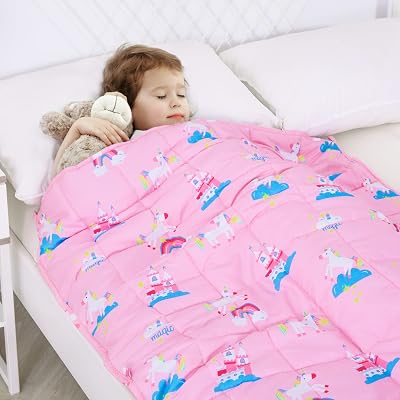 Kivik Weighted Blanket 3 lbs, Breathable Small Heavy Throw Blankets, Sleeping & Calming for Bed Couch Home School, Machine Washable, Cooling Soft Microfiber, 36x48 Inches, Pink Unicorn