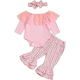 SHIBAOZI Baby Girl 3Pieces Clothes Set Lace Collar Ribbed Romper Tweed Plaid Flared Pants Headband