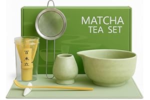 ZAVISHOP Matcha Whisk Set, 7 Pcs Matcha Tea Set with 15oz Ceramic Bowl & Stainless-Steel Filter, Matcha Whisk, Holder, Scoop 