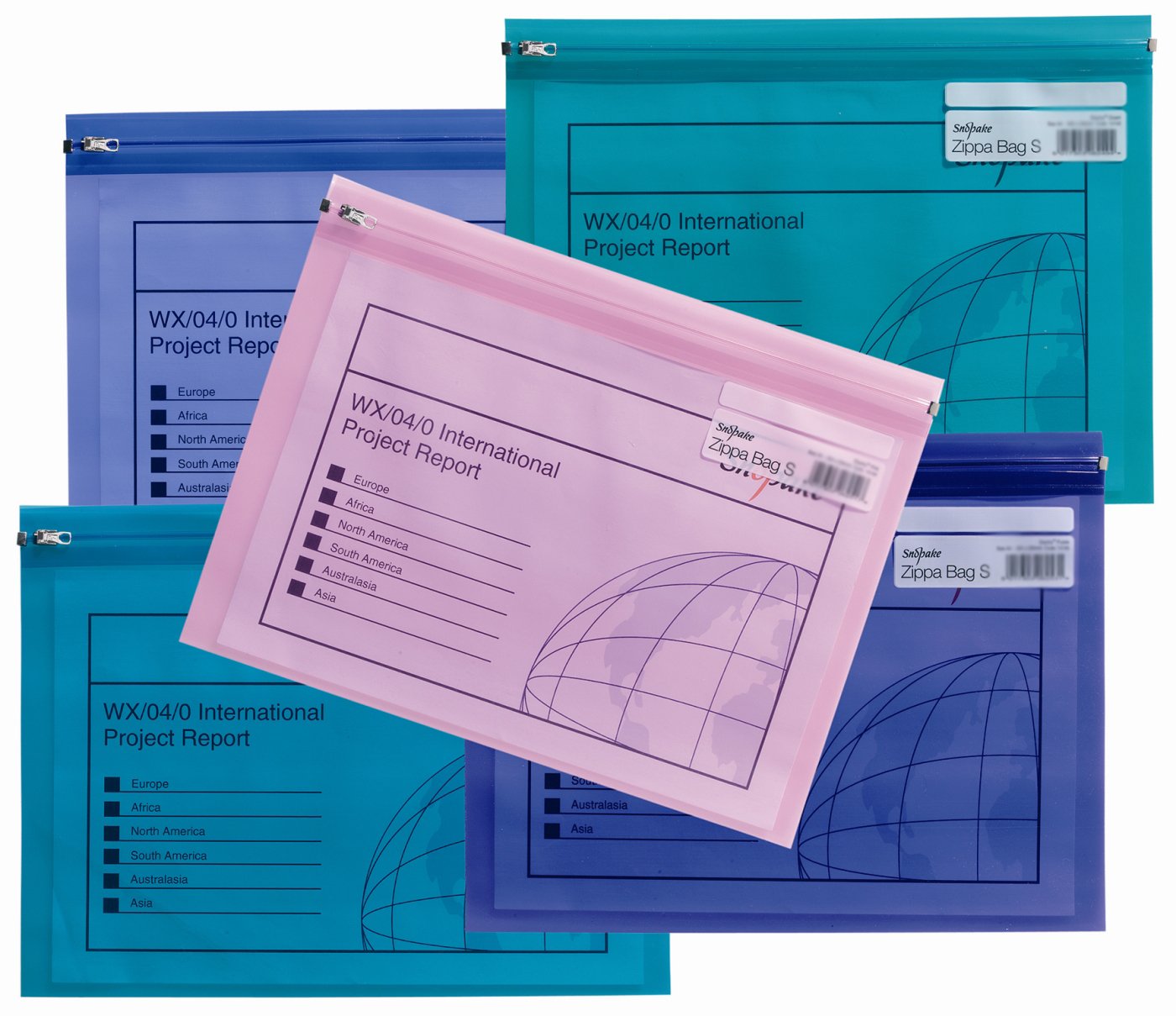 Snopake A4 Zippa-Bag ‘S’ Electra with Write-On Label and Side Zip [Pack of 5] 325 x 235 mm – Electra Assorted [Ref: 14141]