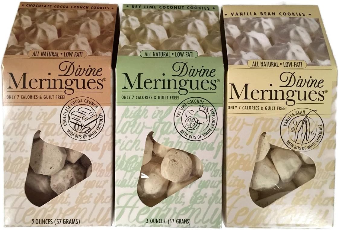 3-pack Variety Divine Meringue Cookies: Chocolate, Vanilla Bean & Key Lime Coconut, 2 Oz. Packages [1 of Each]