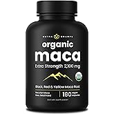 NutraChamps USDA Organic Maca Root Capsules for Women & Men, 2100mg, 180 Capsules, Black, Red & Yellow, Peruvian Maca Peruana, Extra Strength Pure Premium Gelatinized Root Powder Supplement