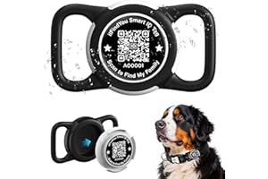 ILFINDYOU Waterproof AirTag Dog Collar Holder for Apple Tracker QR Code Case Black