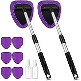 Baderke 10 Pcs Windshield Cleaner Tool Car Window Cleaning Supplies with Extendable Handle Include 6 Washable Microfiber Bonnets 2 Empty 60ml Spray Bottle Glass Wiper Kit(Purple)